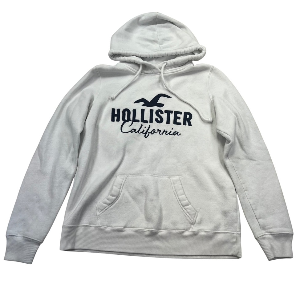 Hollister Pullover Hoodie Womens M White California Logo Fleece Sweatshirt Cozy
